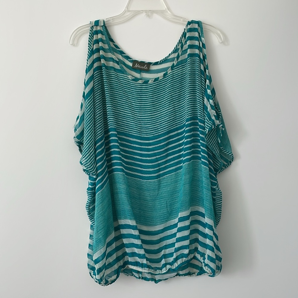 Teal Striped Top Cold Shoulder Cut Outs - Size M